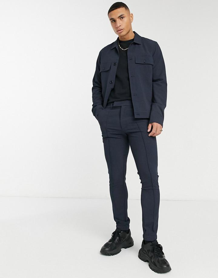 Asos Design Smart Skinny Joggers In Navy Waffle Detail - Part Of A Set-grey