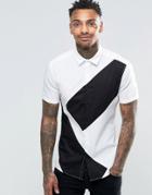 Asos Skinny Shirt In White With Cut And Sew And Short Sleeves - White