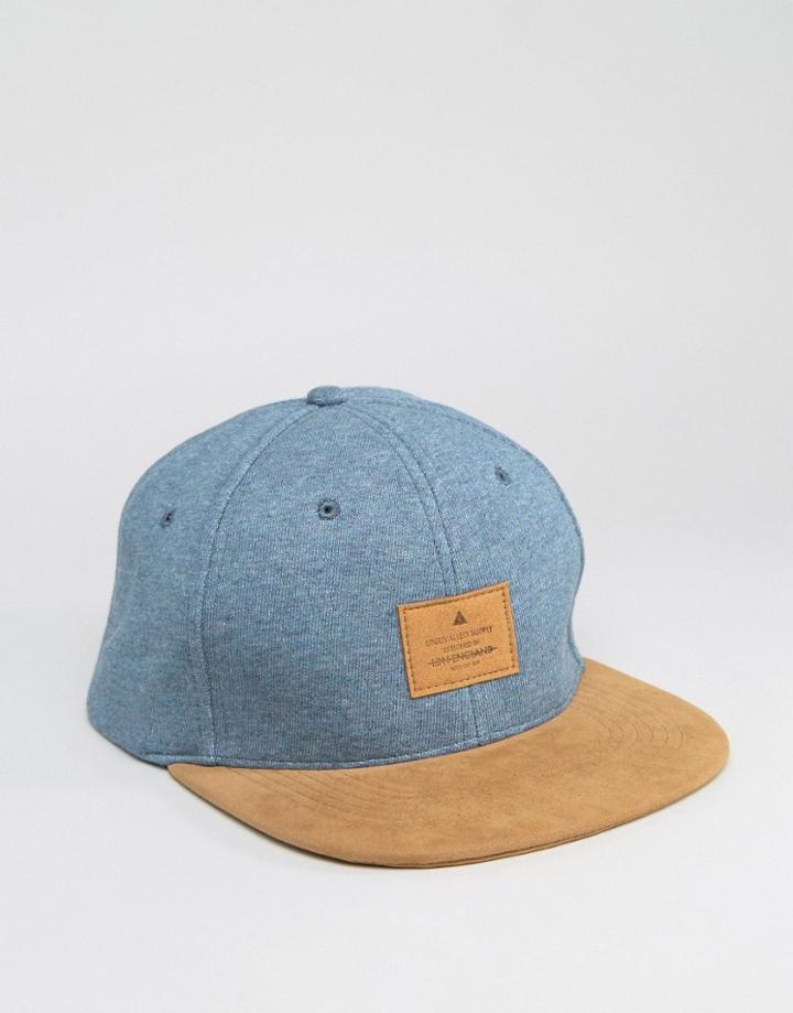 Asos Snapback Cap In Denim Jersey With Tan Peak - Blue