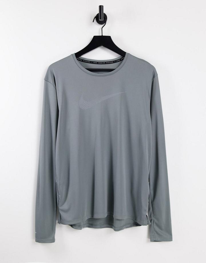Nike Running Dri-fit Run Division Flash Long Sleeve Top In Gray