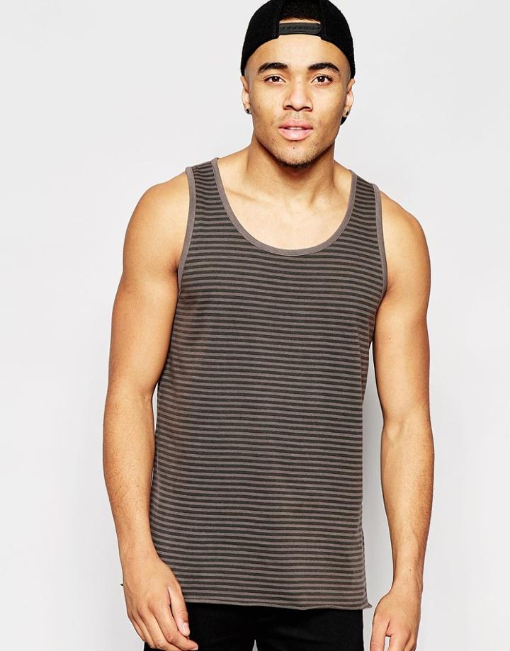 Asos Longline Vest In Grungy Stripe With Scoop Hem And Heavy Wash