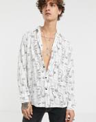 Asos Design Regular Fit Shirt With Scribble Face Print In White - White