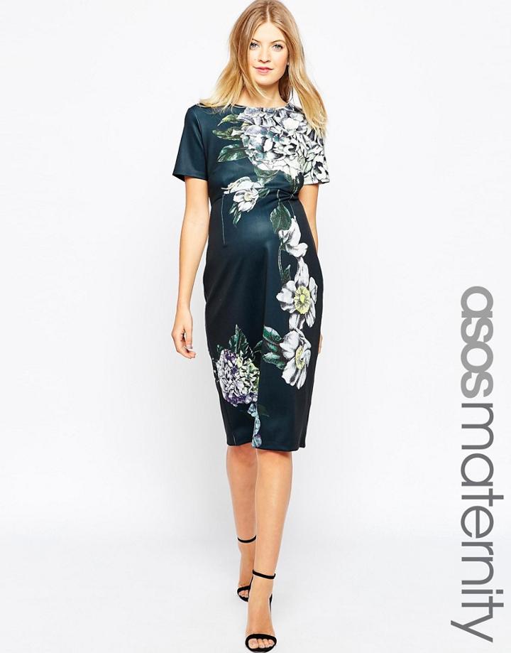 Asos Maternity Premium Placed Floral Scuba Midi Body-conscious Dress - Multi