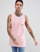Boohooman Tank With Toucan Embroidery In Pink Stripe - Black