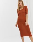 Brave Soul Christie Ribbed Sweater Dress In Rust - Orange