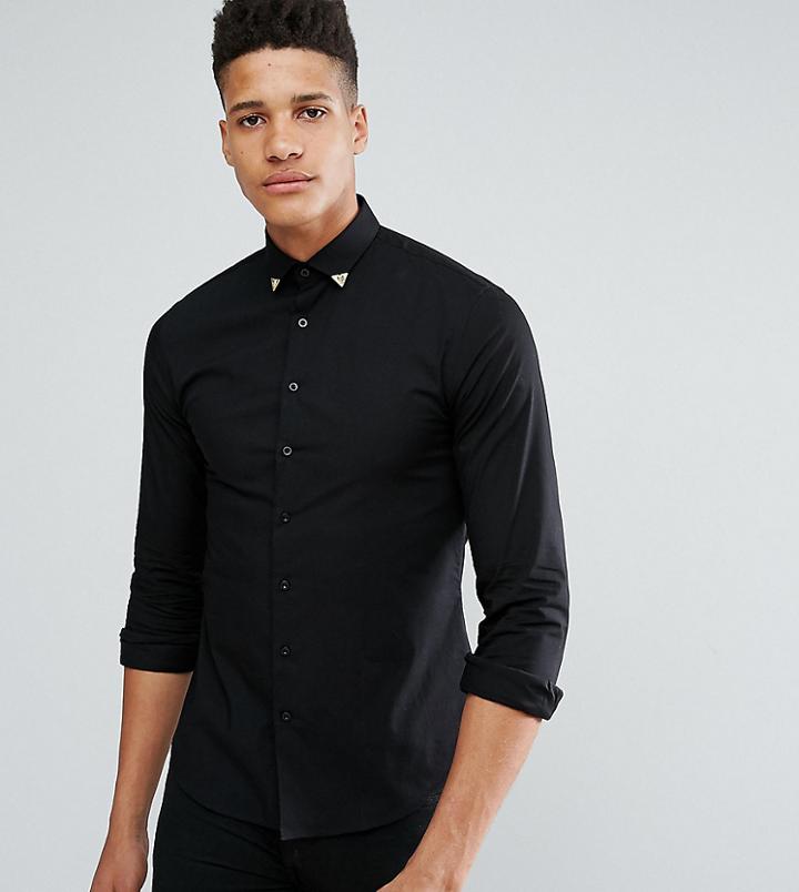 Noose & Monkey Tall Skinny Smart Shirt With Collar - Black