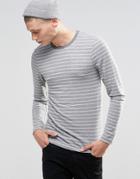 Asos Rib Muscle Long Sleeve T-shirt With Stripe And Contrast Neck - Gray