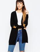 Asos Swing Cardigan With Suede Look Star Elbow Patches - Black