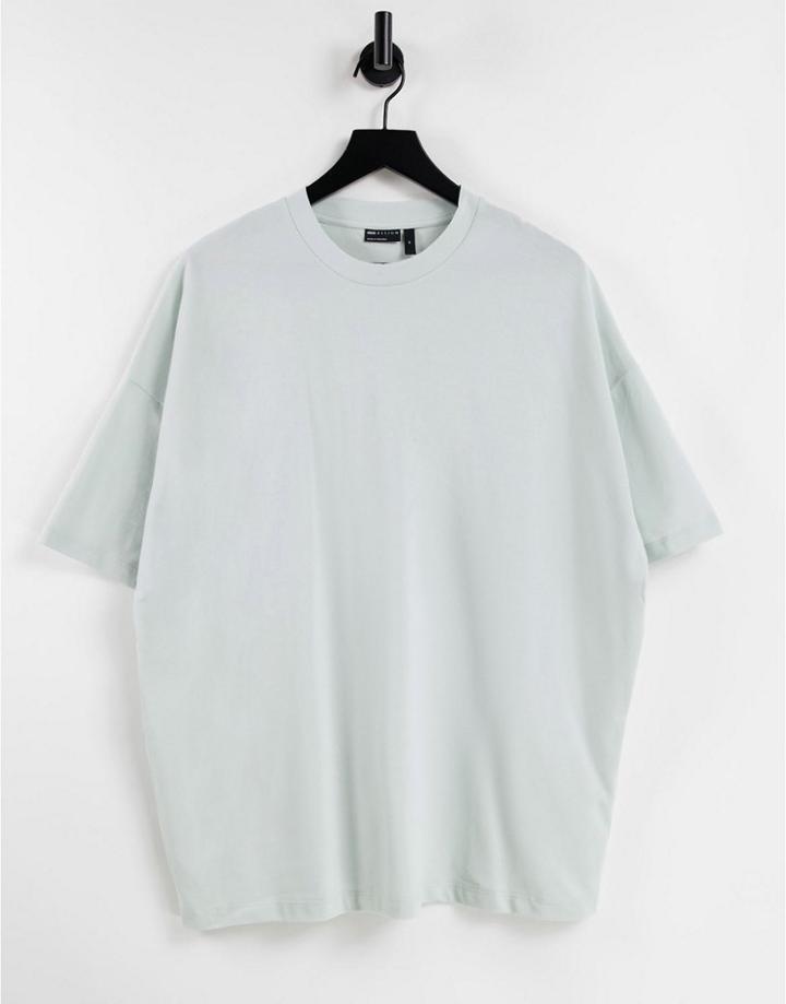 Asos Design Pique Oversized T Shirt In Washed Blue-green