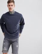 Asos Design Oversized Sweatshirt With Double Neck In Navy Interest Fabric - Navy