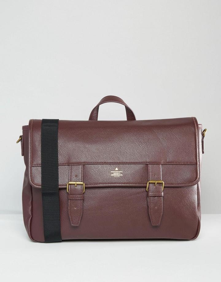 Asos Satchel In Burgundy With Gold Emboss - Red