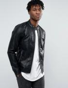 Only & Sons Faux Leather Straight Zip Biker Jacket - Black