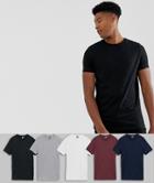 Asos Design Tall Organic T-shirt With Crew Neck 5 Pack Multipack Saving - Multi