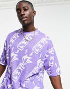 Asos Design Oversized T-shirt In All Purple Over Print-pink