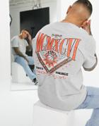 Topman Oversize T-shirt With Front And Back State Print In Gray Heather-grey