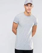 Asos Longline Muscle T-shirt With Roll Sleeve In Grey Marl - Gray Marl