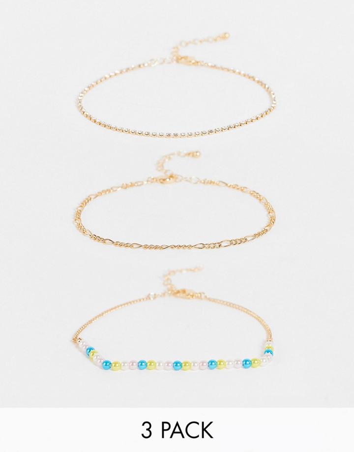 Topshop Pack Of 3 Bead And Chain Bracelets In Gold
