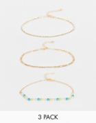 Topshop Pack Of 3 Bead And Chain Bracelets In Gold