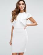 Club L High Neck Ruffle Detailed Dress - White