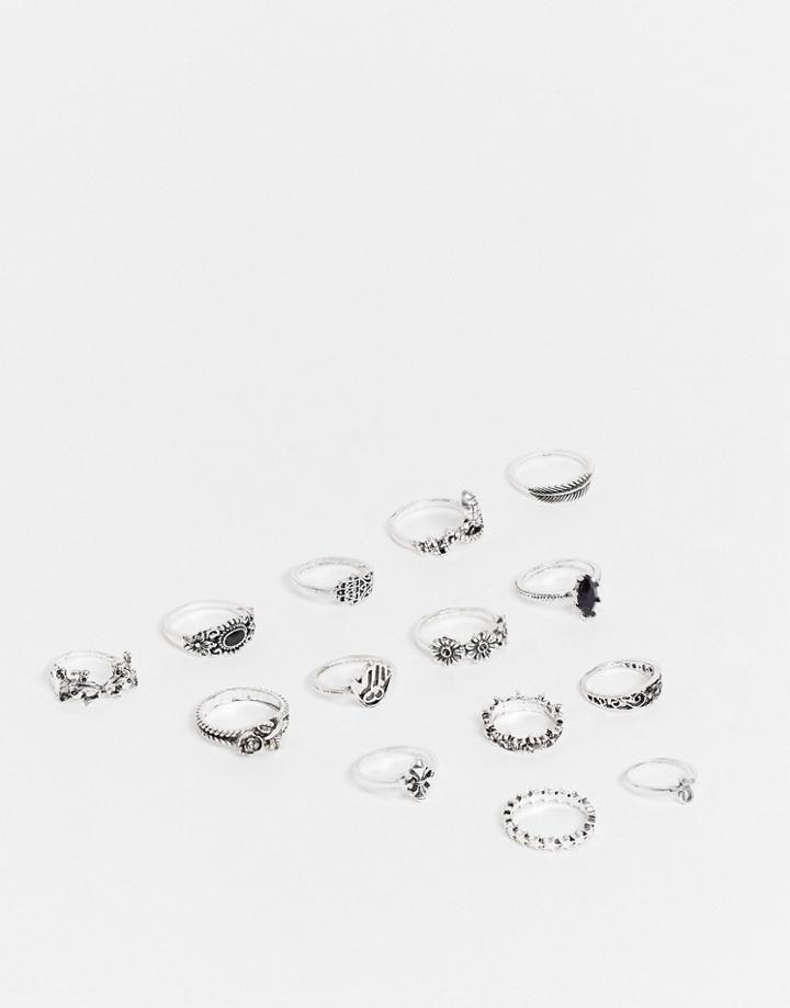 Ego Stacking Ring Multipack In Silver With Black Opal Stones