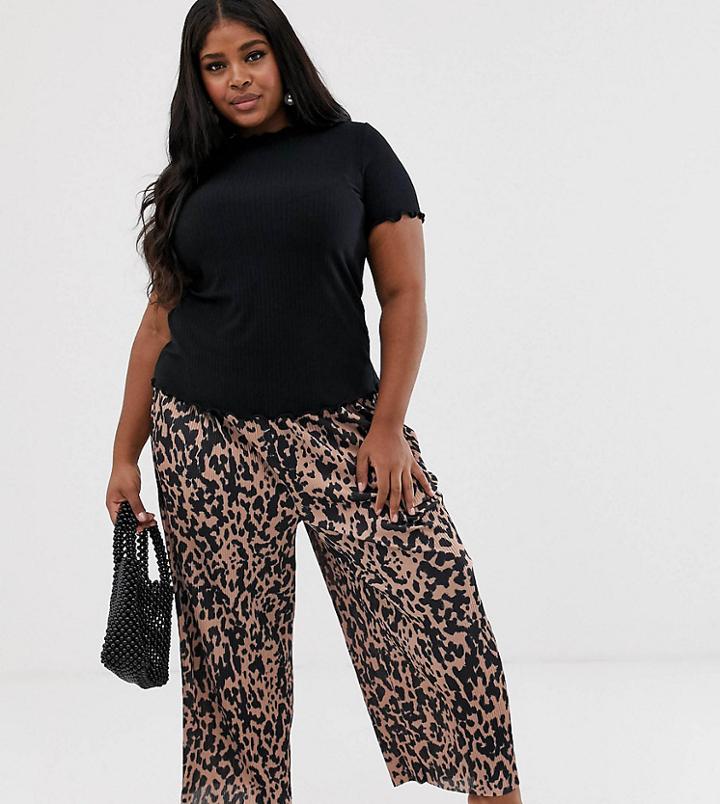 Asos Design Curve Plisse Culotte Pants In Animal Print-multi