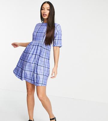 Urban Threads Tall Smock Mini Dress In Blue Check Print