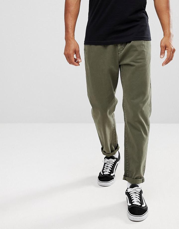 Asos Double Pleat Jeans In Khaki - Green