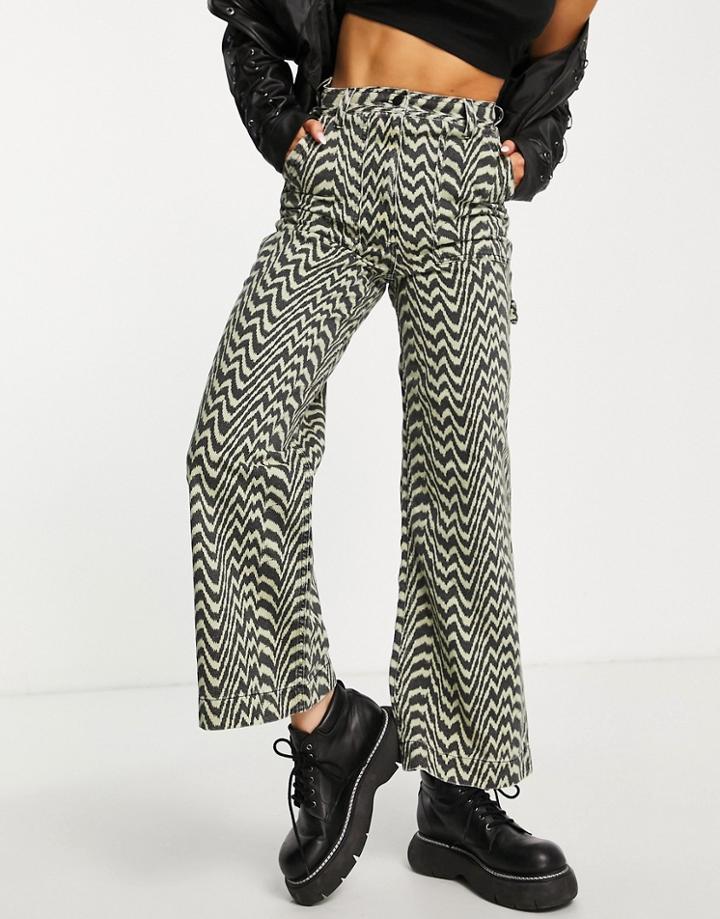 Topshop Straight Leg Wavy Print Pants In Yellow - Part Of A Set
