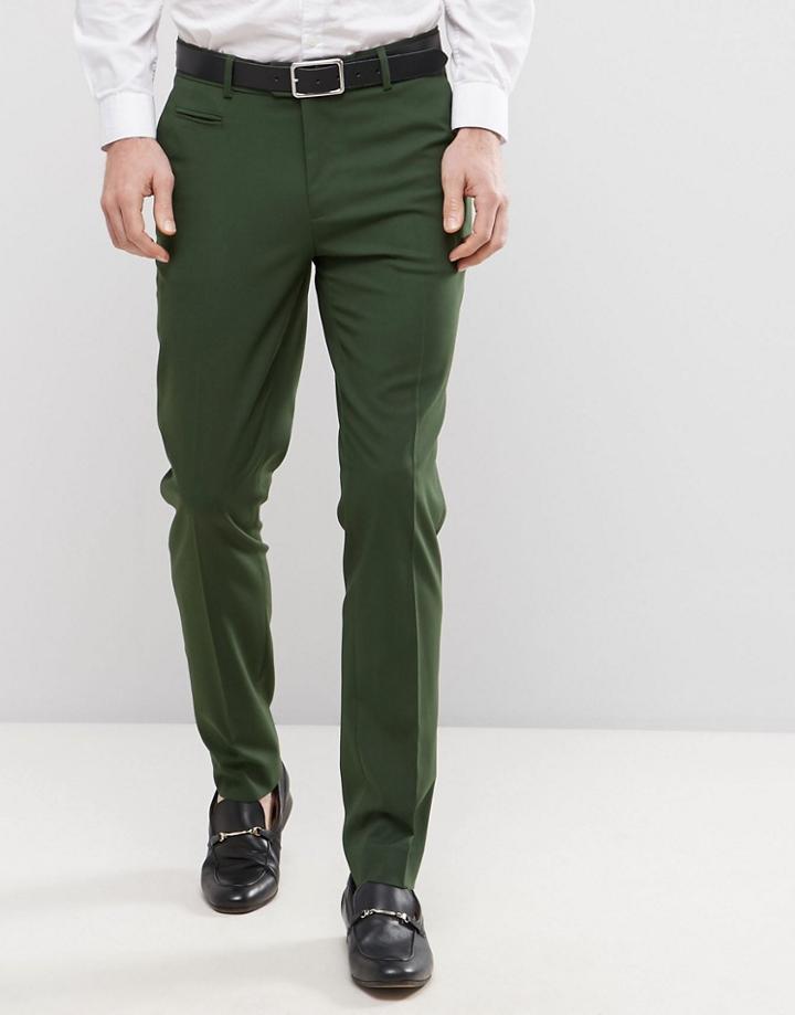 Asos Skinny Smart Pants In Dark Green - Green