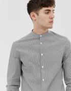 Asos Design Stripe Work Shirt With Contrast Collar In Gray - Gray