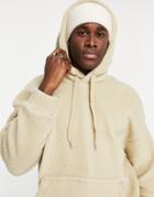 Only & Sons Oversized Sherpa Hoodie In Beige-neutral