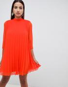 Asos Design Pleated Trapeze Mini Dress-orange