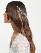 Asos Design Back Hair Crown In In Floral Crystal Design In Silver Tone