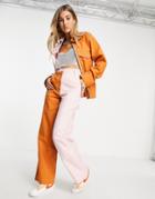 Topshop Half And Half Contrast Straight Leg Pants In Pink And Orange - Part Of A Set-multi