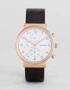 Skagen Skw6371 Ancher Chronograph Leather Watch In Black - Black