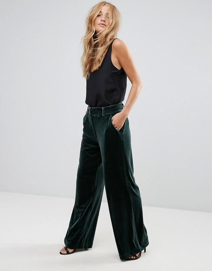 Vila Wide Leg Velvet Pants - Green