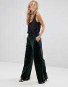 Vila Wide Leg Velvet Pants - Green
