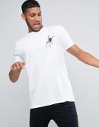 Asos Halloween Longline T-shirt With Hanging Spider Print In White - White