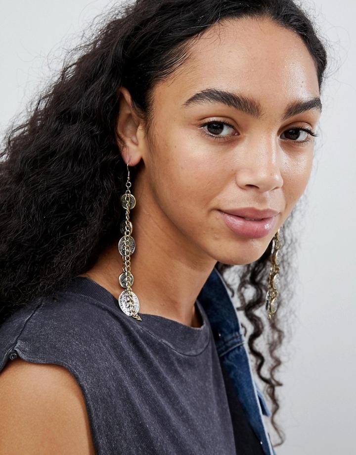Asos Design Coin Strand Earrings - Multi
