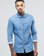 Asos Skinny Denim Shirt With Contrast Buttons In Mid Wash - Mid Wash
