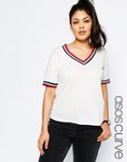 Asos Curve T-shirt With Varsity Stripe Detail - White