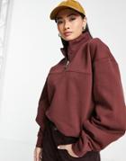 Asos Design Oversized Half Zip Sweatshirt In Brown