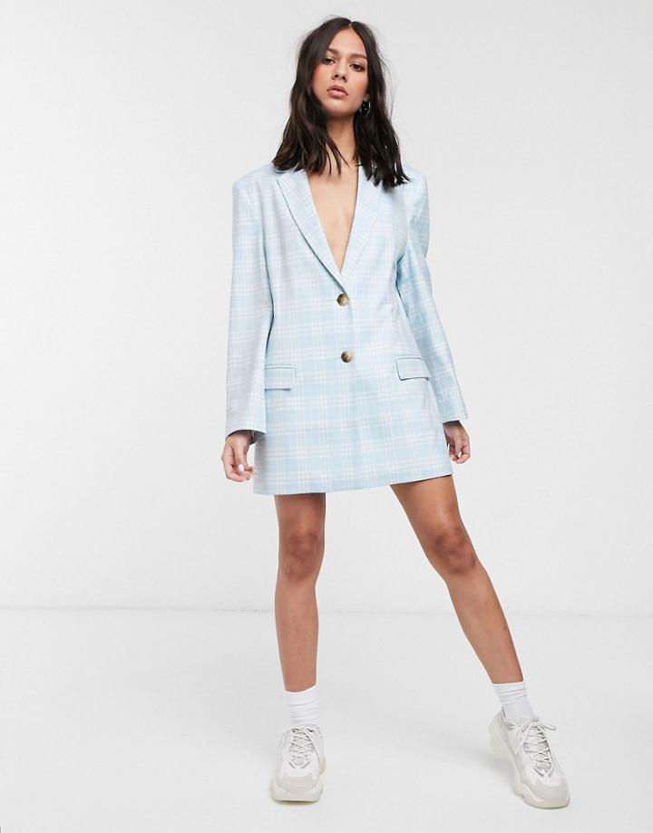 Asos Design Extreme Dad Blazer In Pastel Blue Check-blues