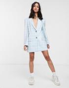 Asos Design Extreme Dad Blazer In Pastel Blue Check-blues