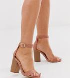 Glamorous Wide Fit Blush Stacked Block Heeled Sandals