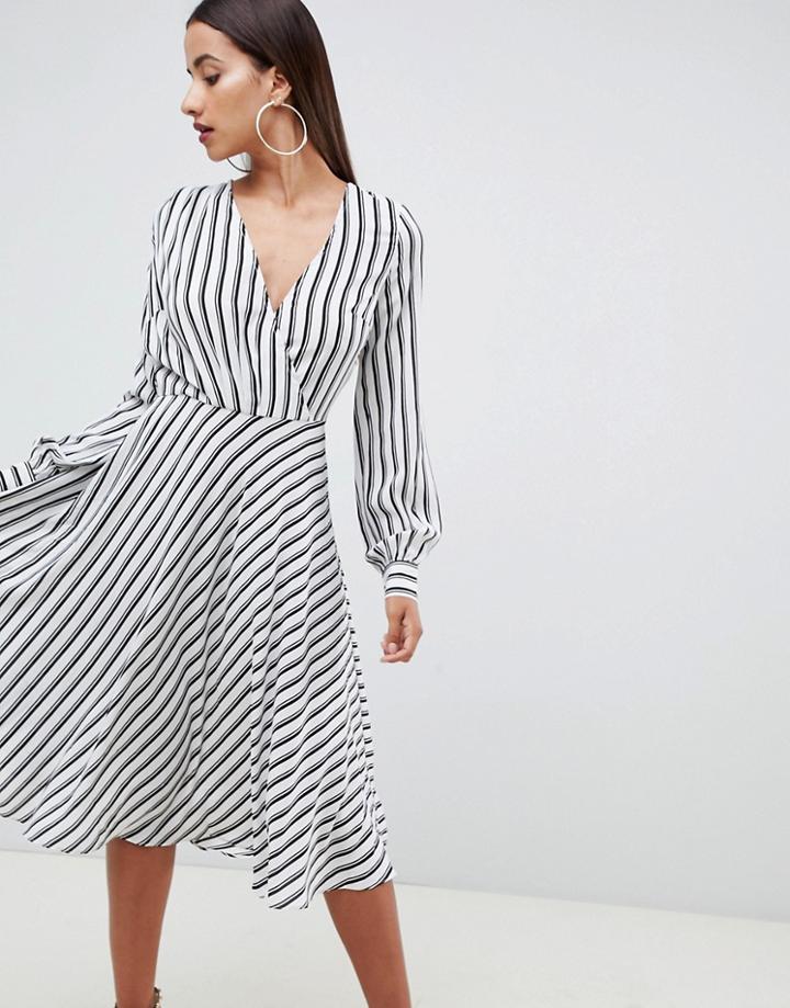 Asos Design V Front V Back Midi Dress In Stripe - Multi