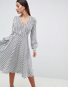 Asos Design V Front V Back Midi Dress In Stripe - Multi