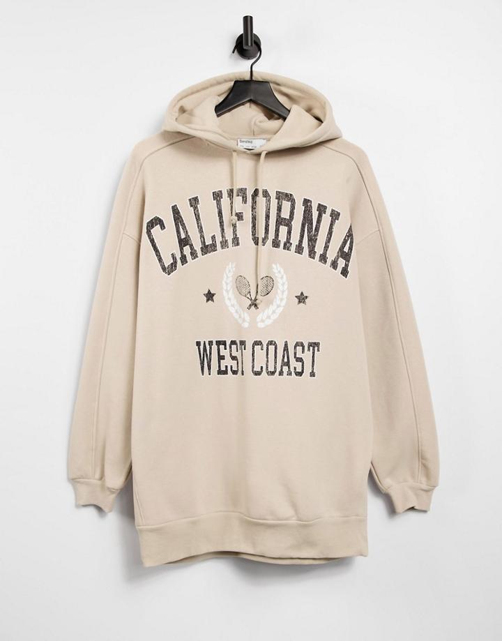 Bershka Varsity Oversized Hoodie In Beige-neutral