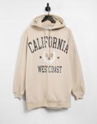 Bershka Varsity Oversized Hoodie In Beige-neutral