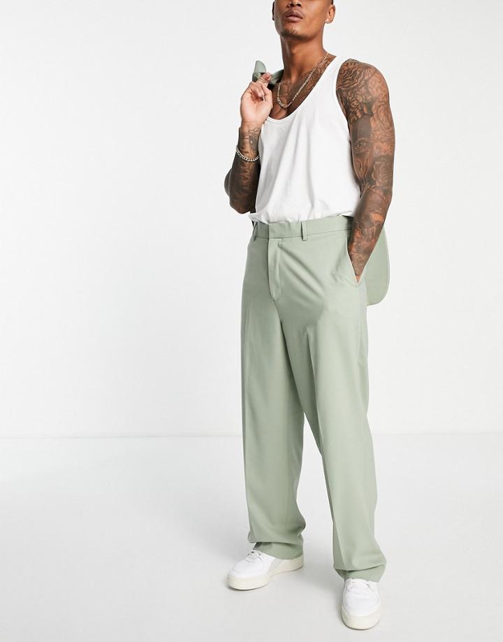 Asos Design Wide Leg Suit Pants In Sage Green